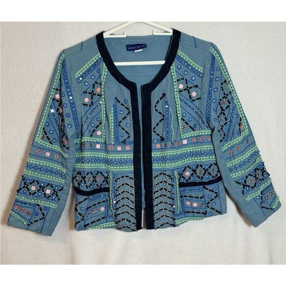 Simply Styled Sears Embellished Jacquard Jacket Beaded Embroidered Boho Womens M - Picture 1 of 12